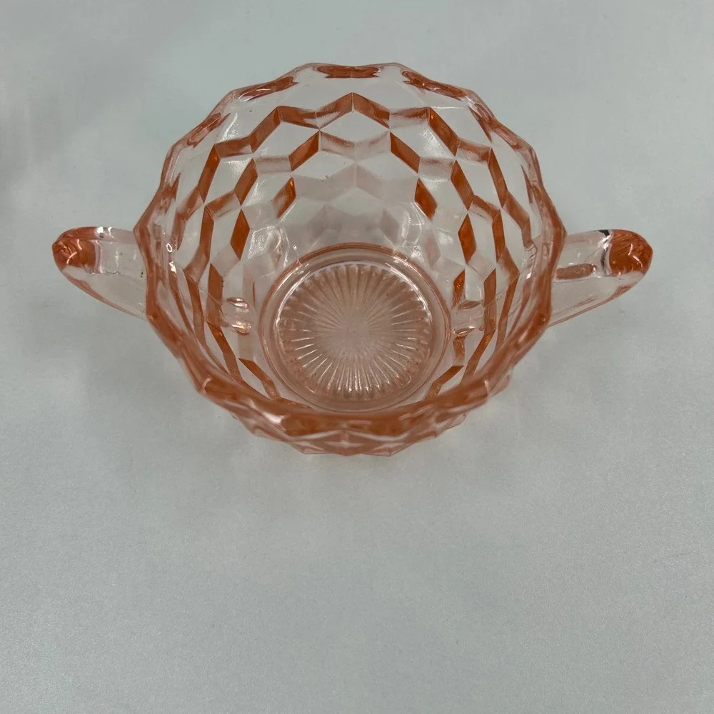 Vintage Pink Depression Glass Creamer and Sugar Bowl Set Diamond Point Pattern